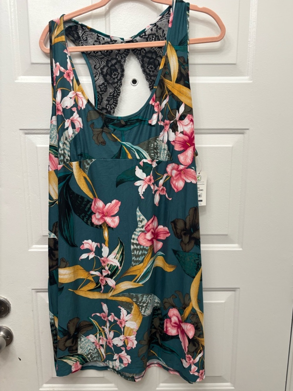 Secret Treasures Teal Floral Chemise with Pink & Gold Accents